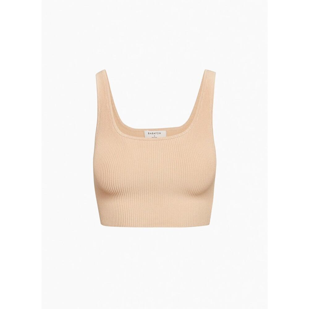 NWT Aritzia Babaton Sculpt Knit Squareneck Cropped Tank Flax Beige